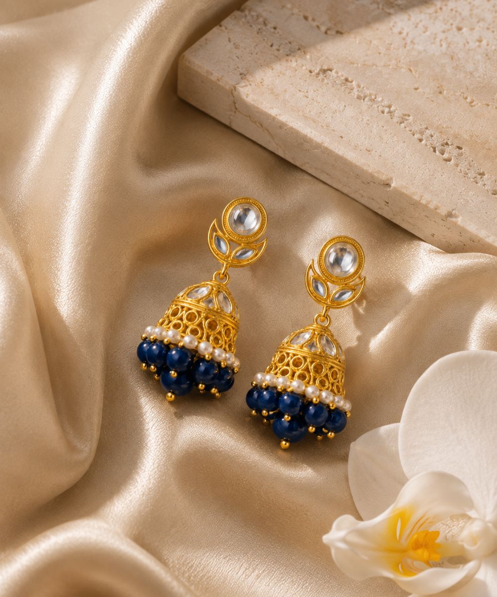 Gold Plated Kundan Jhumki Earrings