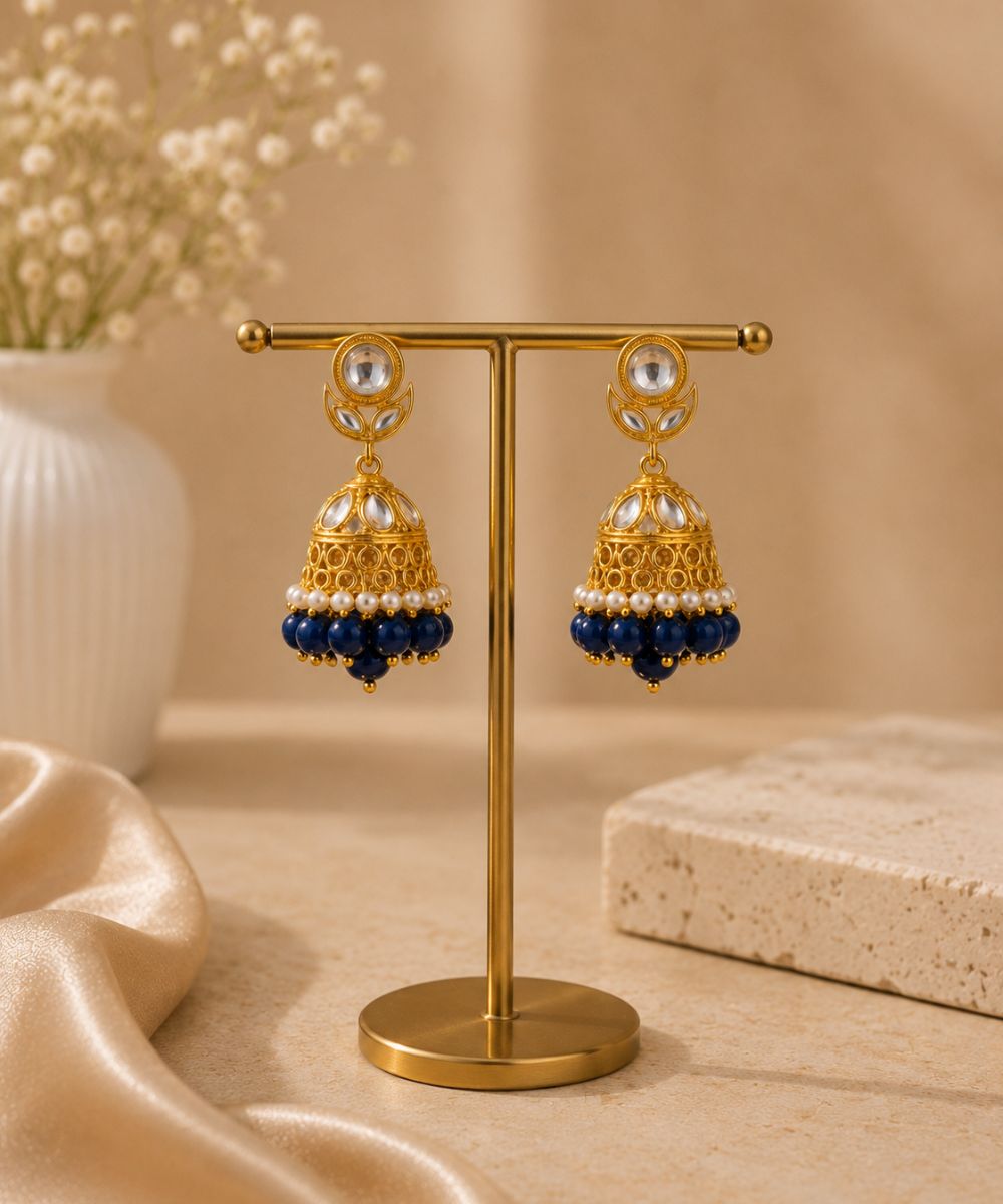 Gold Plated Kundan Jhumki Earrings