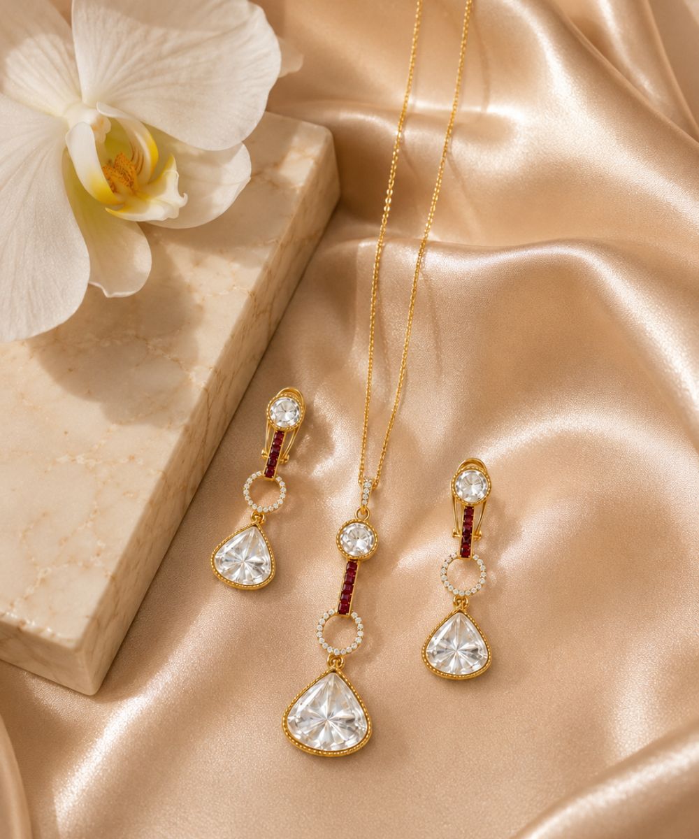 Gold Plated Cubic Zirconia Pendant Set
