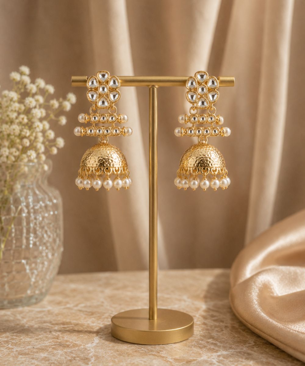 Gold Plated Kundan Jhumki Earrings