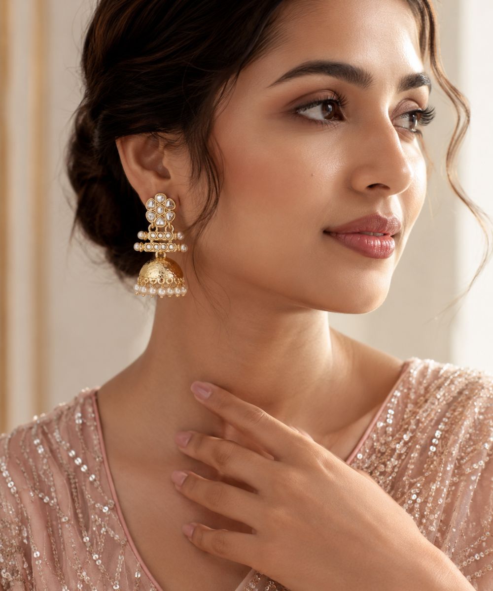 Gold Plated Kundan Jhumki Earrings