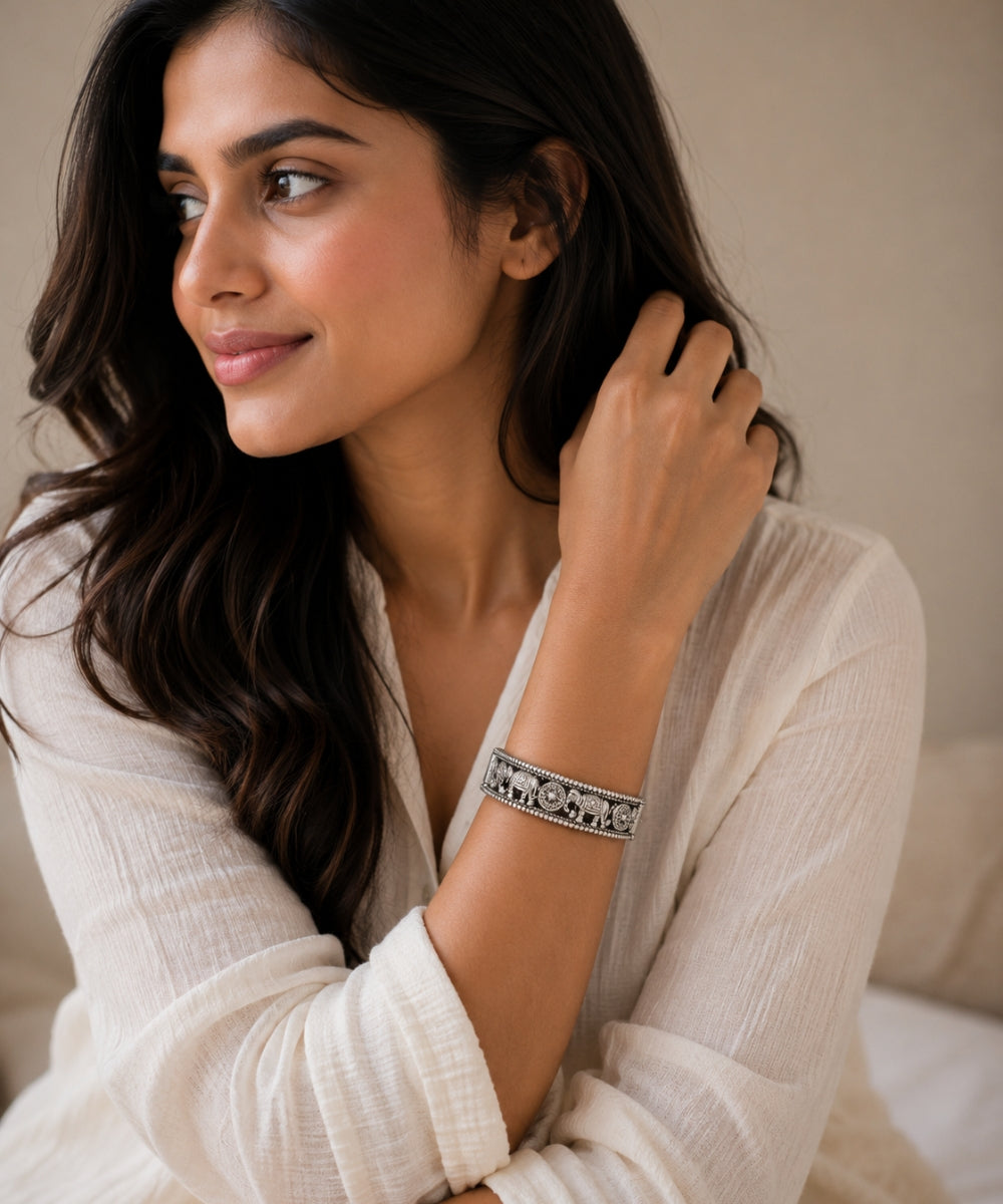 Oxidized Elephant Statement Bangle