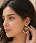 Gold Plated Kundan Pearl Drop Earrings