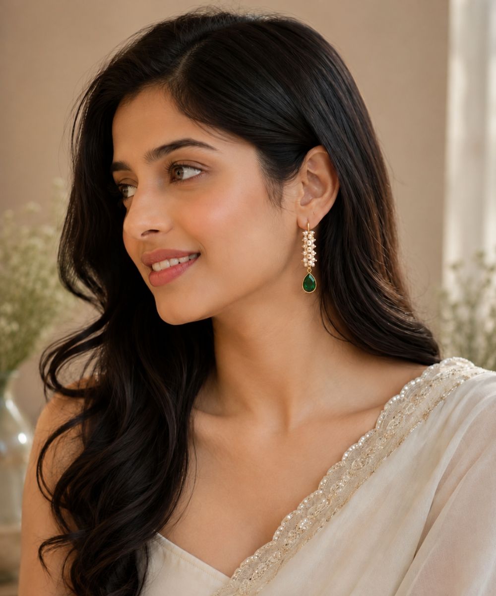 Gold Plated Green Cubic Zirconia Drop Earrings