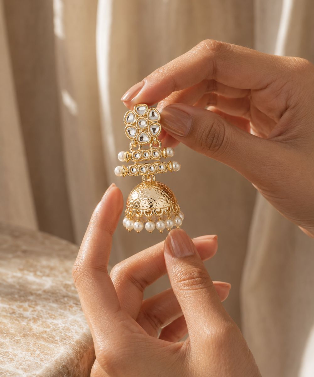 Gold Plated Kundan Jhumki Earrings