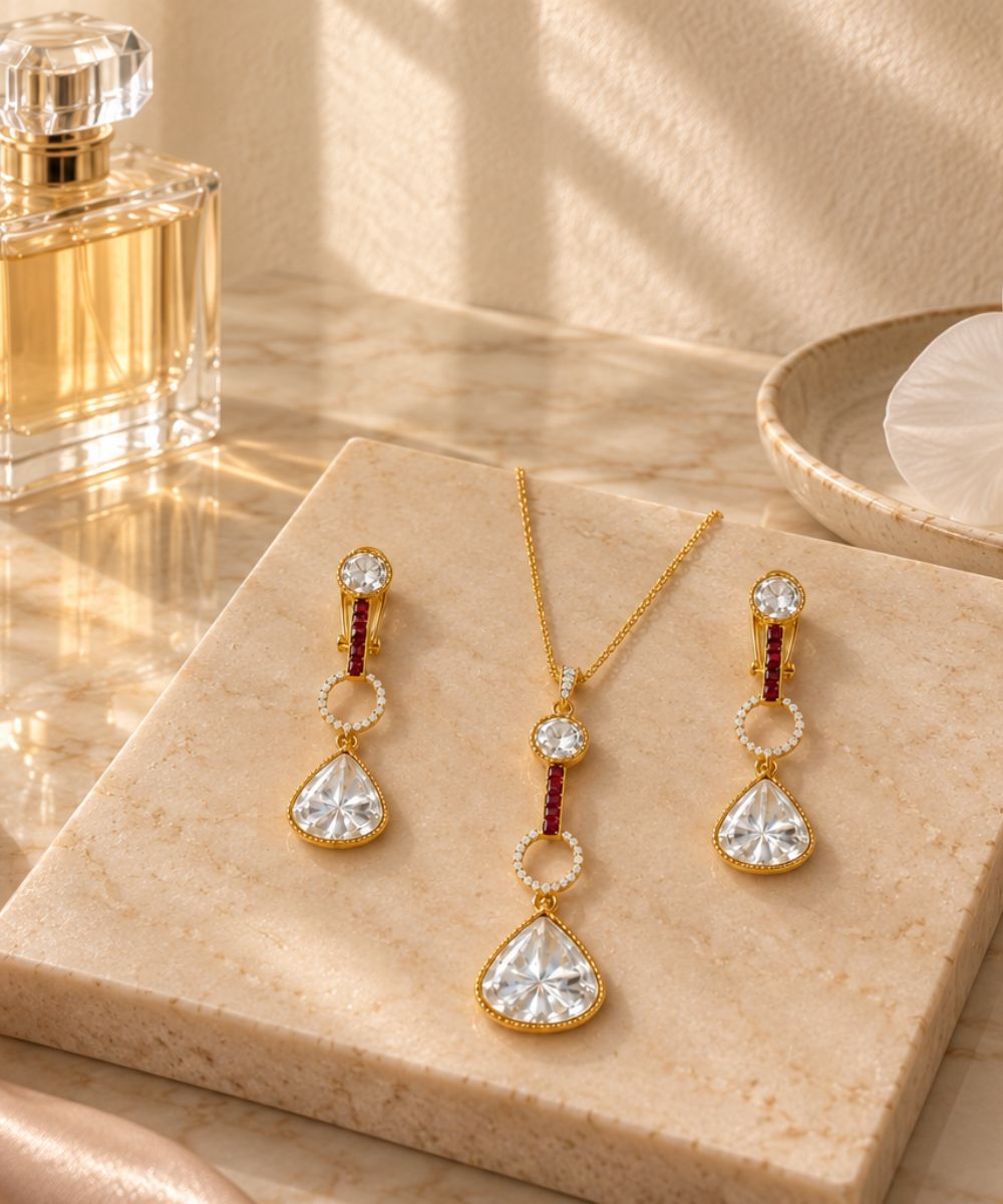 Gold Plated Cubic Zirconia Pendant Set