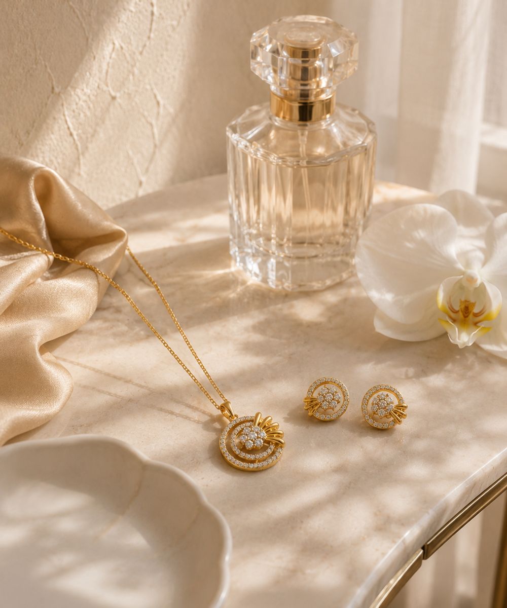 Gold Plated Cubic Zirconia Pendant Set