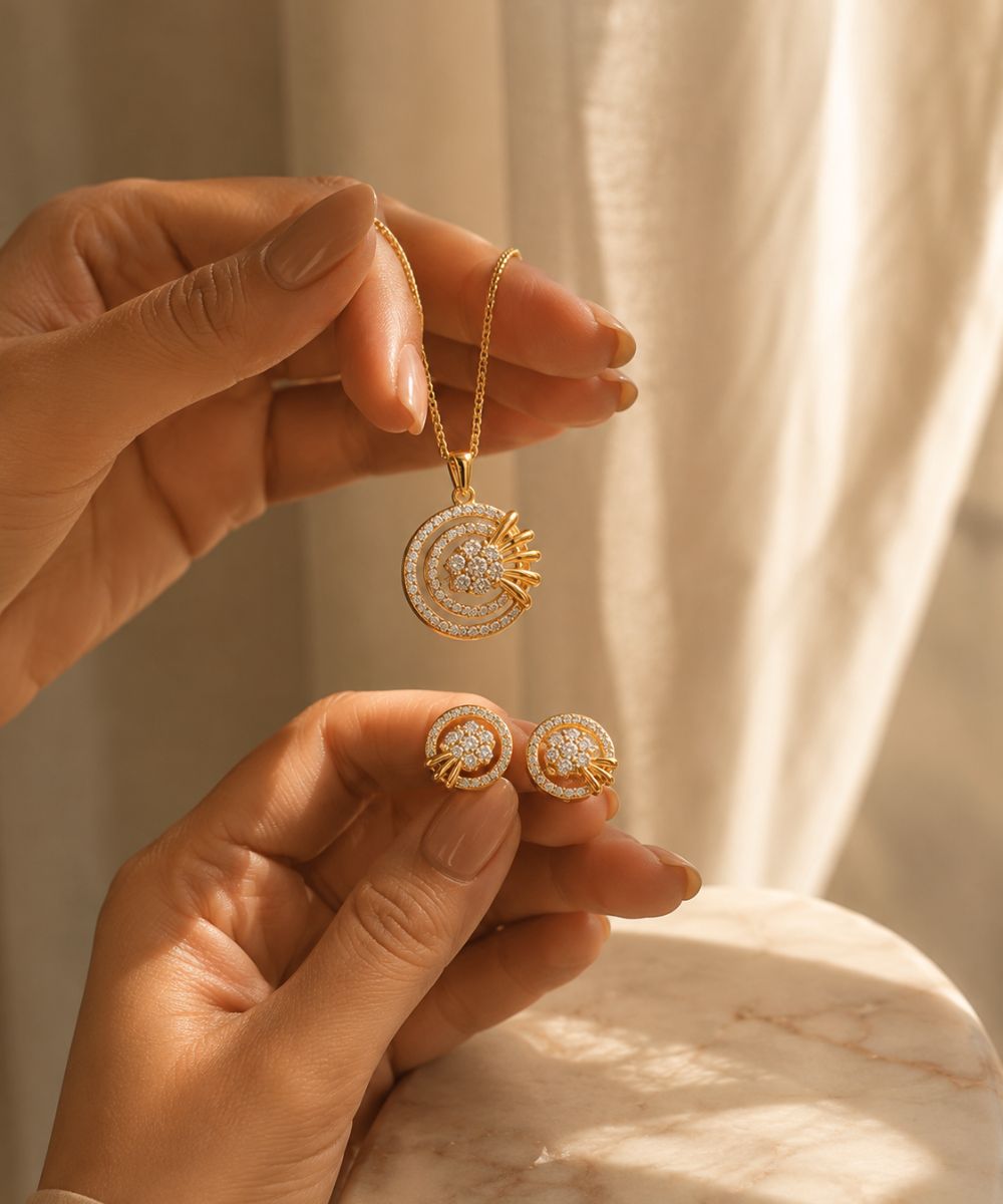 Gold Plated Cubic Zirconia Pendant Set