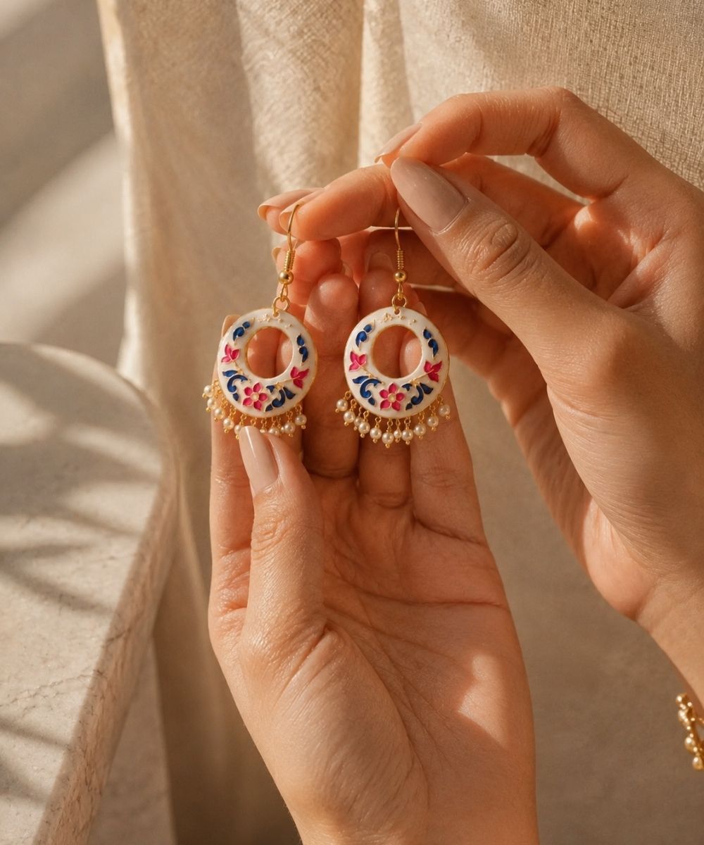 Gold-Plated Enamel Pearl Drop Earrings