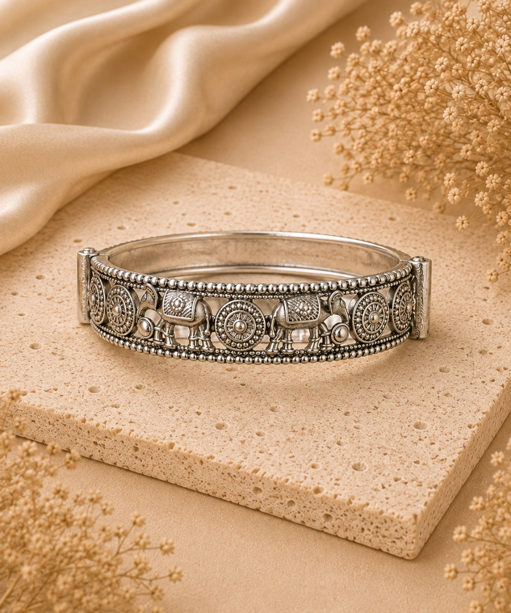 Oxidized Elephant Statement Bangle