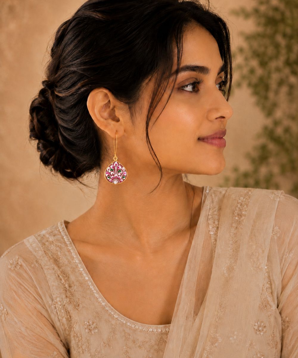 Gold Plated Hand-Painted Drop Earrings