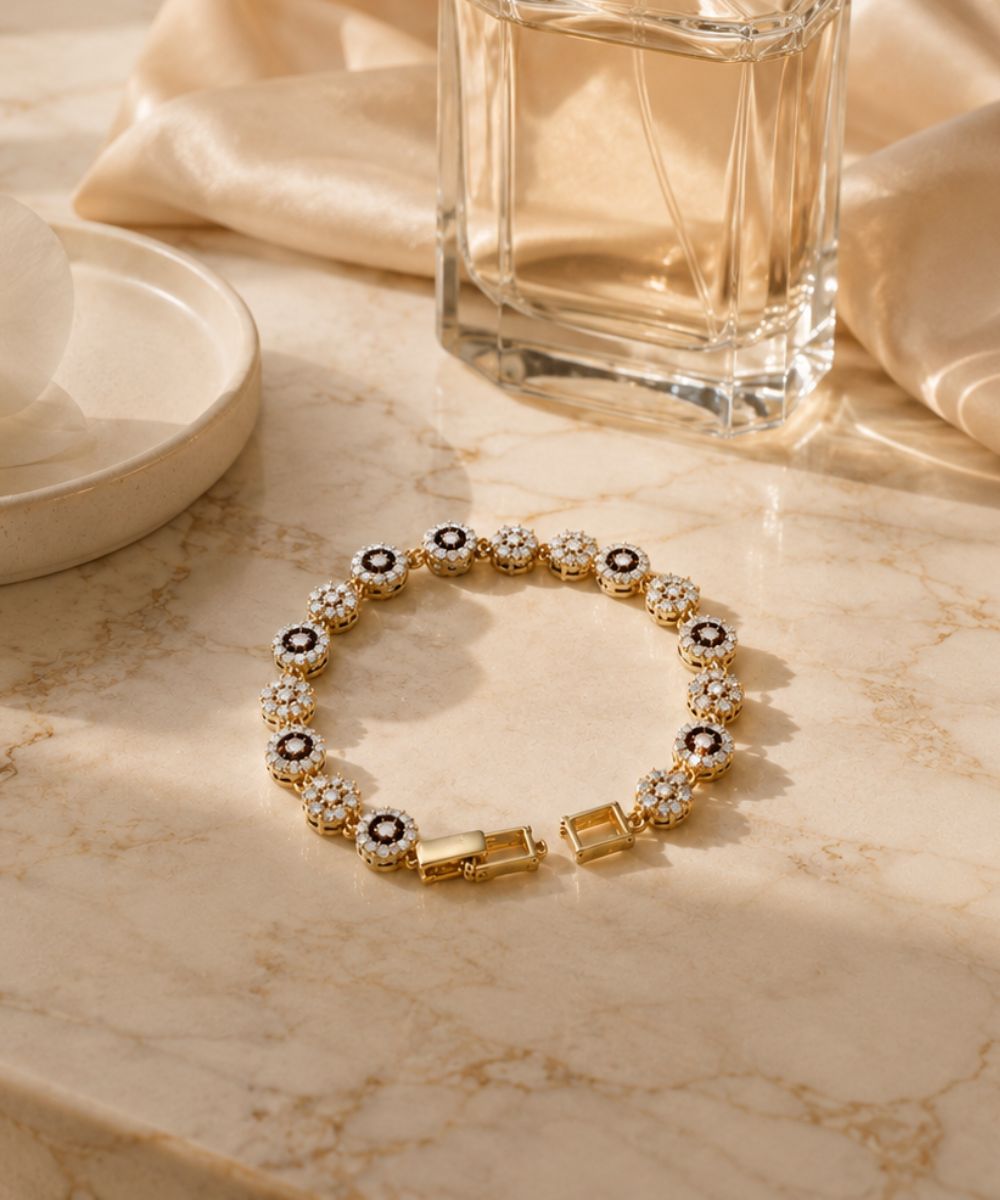 Gold Plated Cubic Zirconia Floral Tennis Bracelet