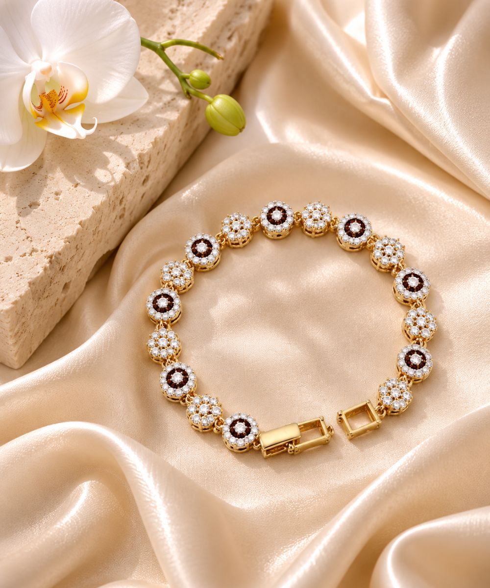 Gold Plated Cubic Zirconia Floral Tennis Bracelet