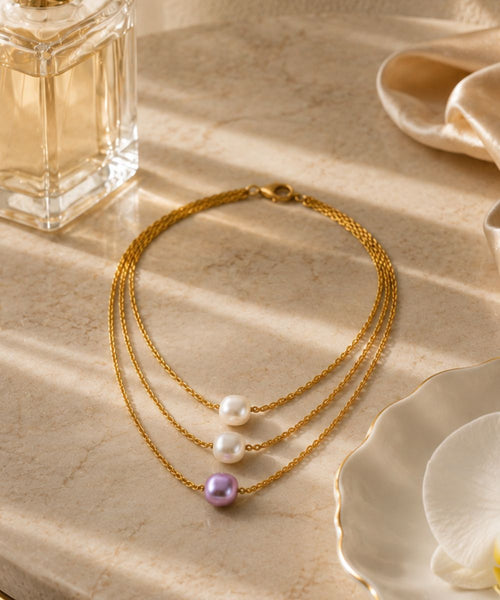 3-Layered Gold-Plated Pearl Necklace