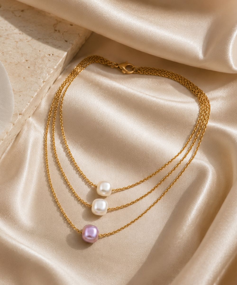 3-Layered Gold-Plated Pearl Necklace