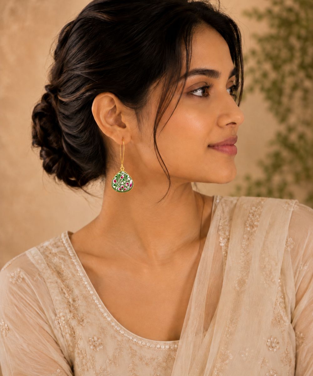 Gold Plated Hand-Painted Drop Earrings