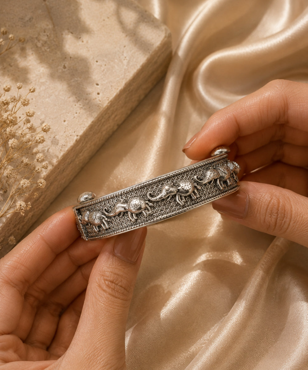Oxidized Elephant Statement Bangle