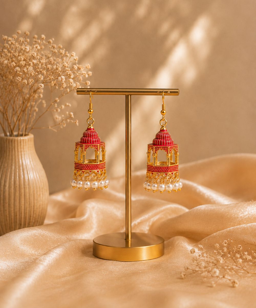 Gold Plated Jarokha Jhumki Earrings