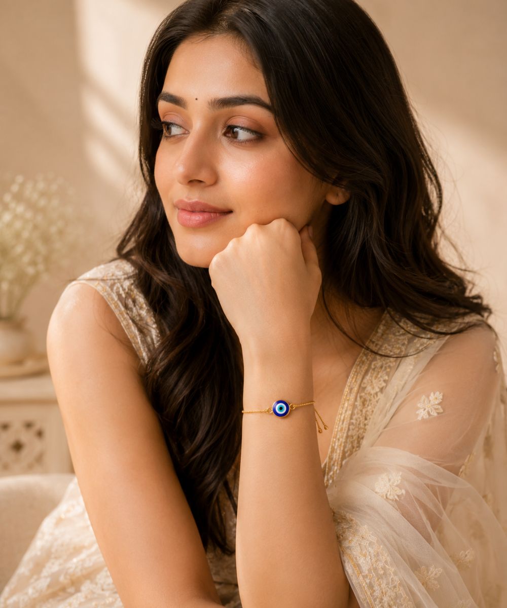 Gold-Plated Evil Eye Adjustable Bracelet