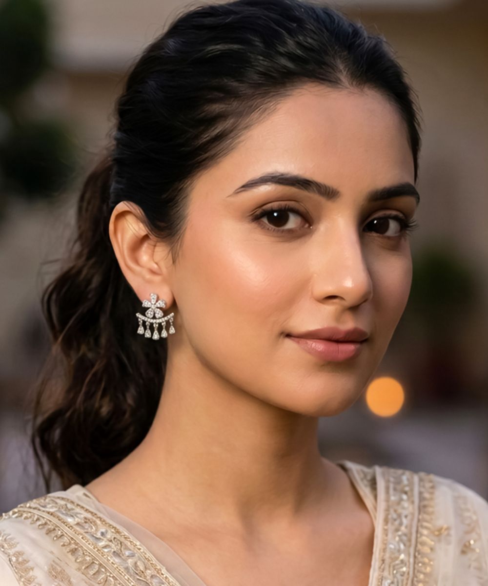 Rhodium Plated Cubic Zirconia Earring