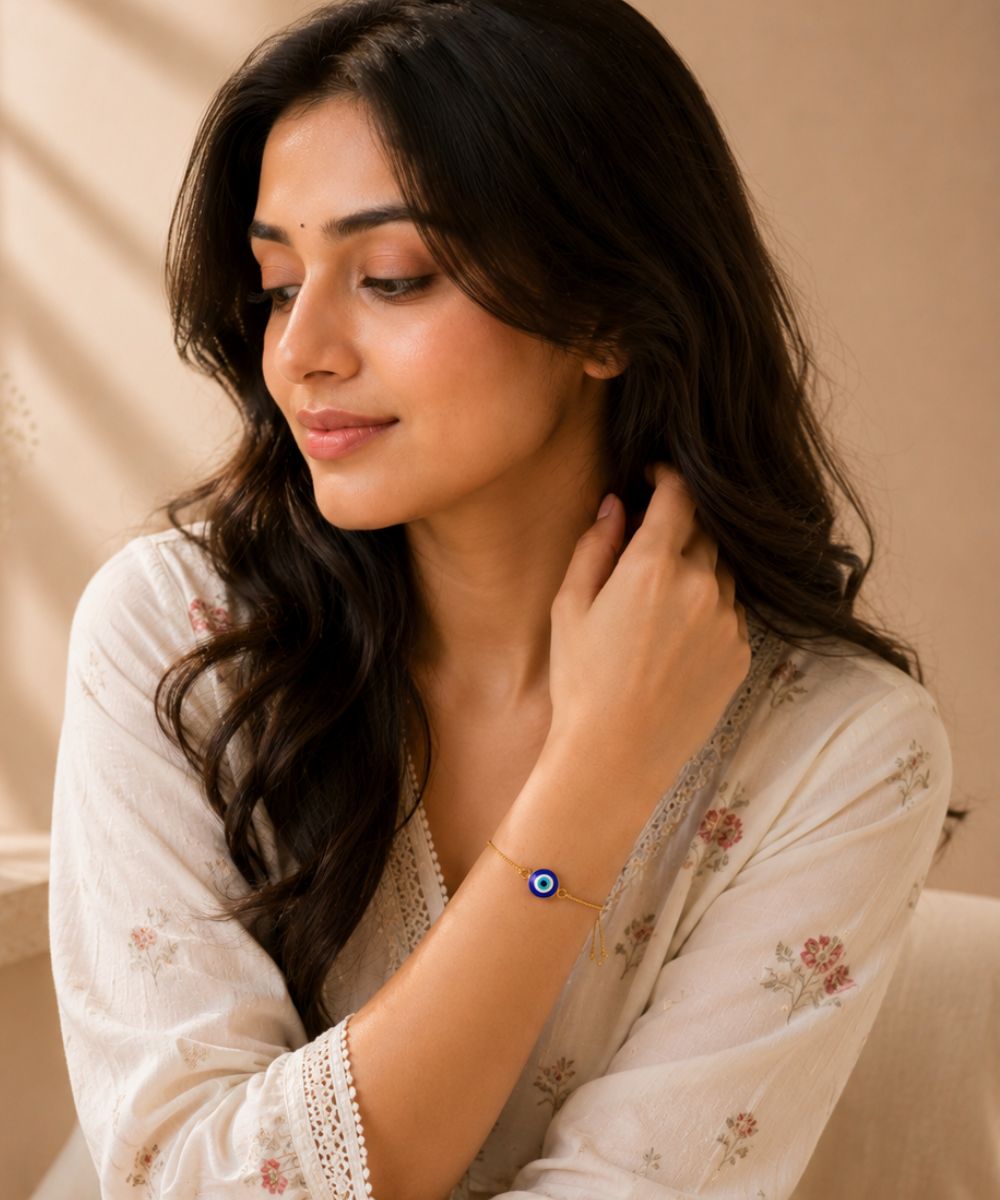 Gold-Plated Evil Eye Adjustable Bracelet