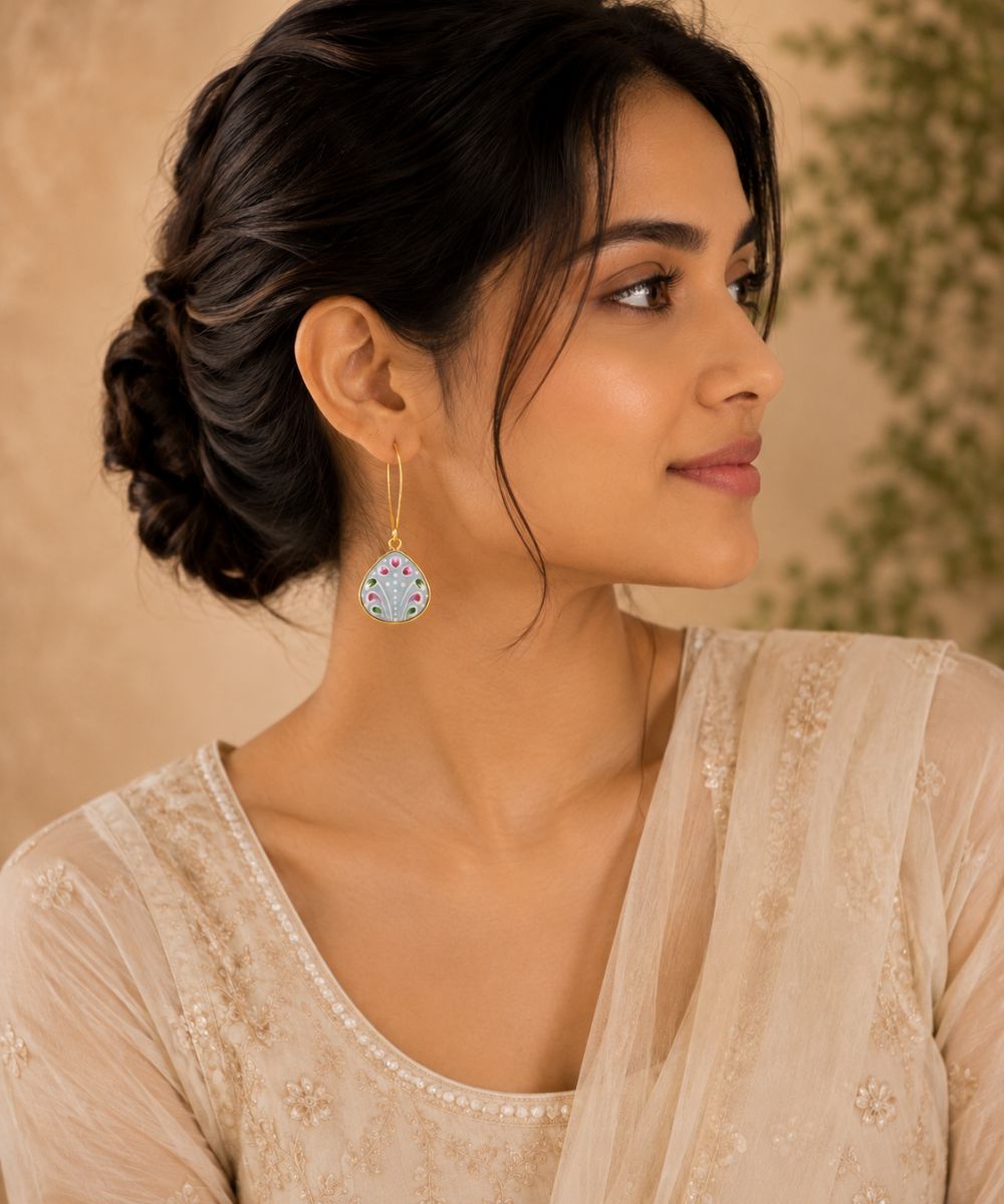 Gold Plated Hand-Painted Drop Earrings