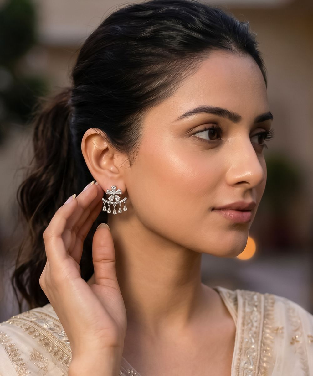 Rhodium Plated Cubic Zirconia Earring