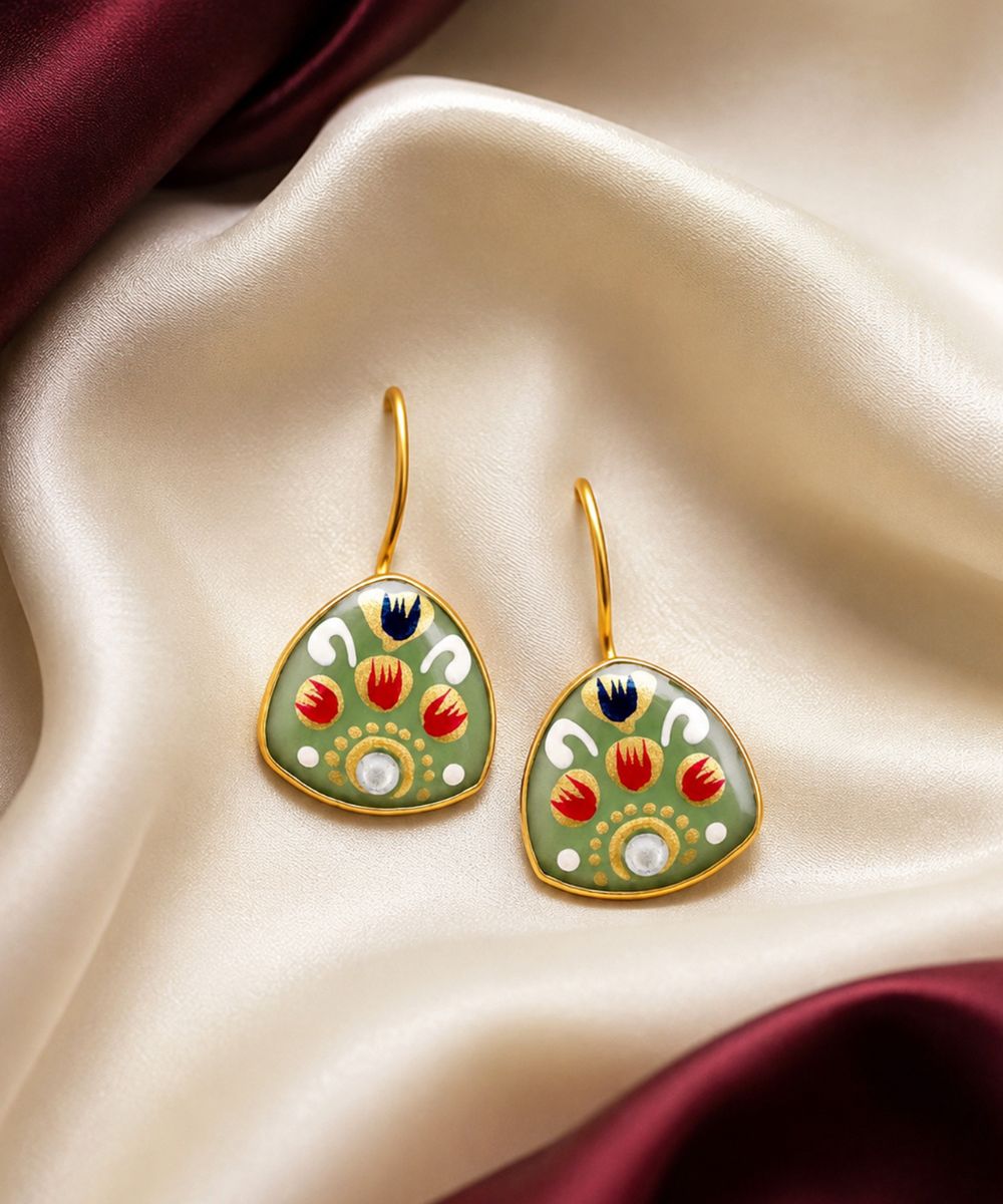Gold Plated Hand-Painted Drop Earrings