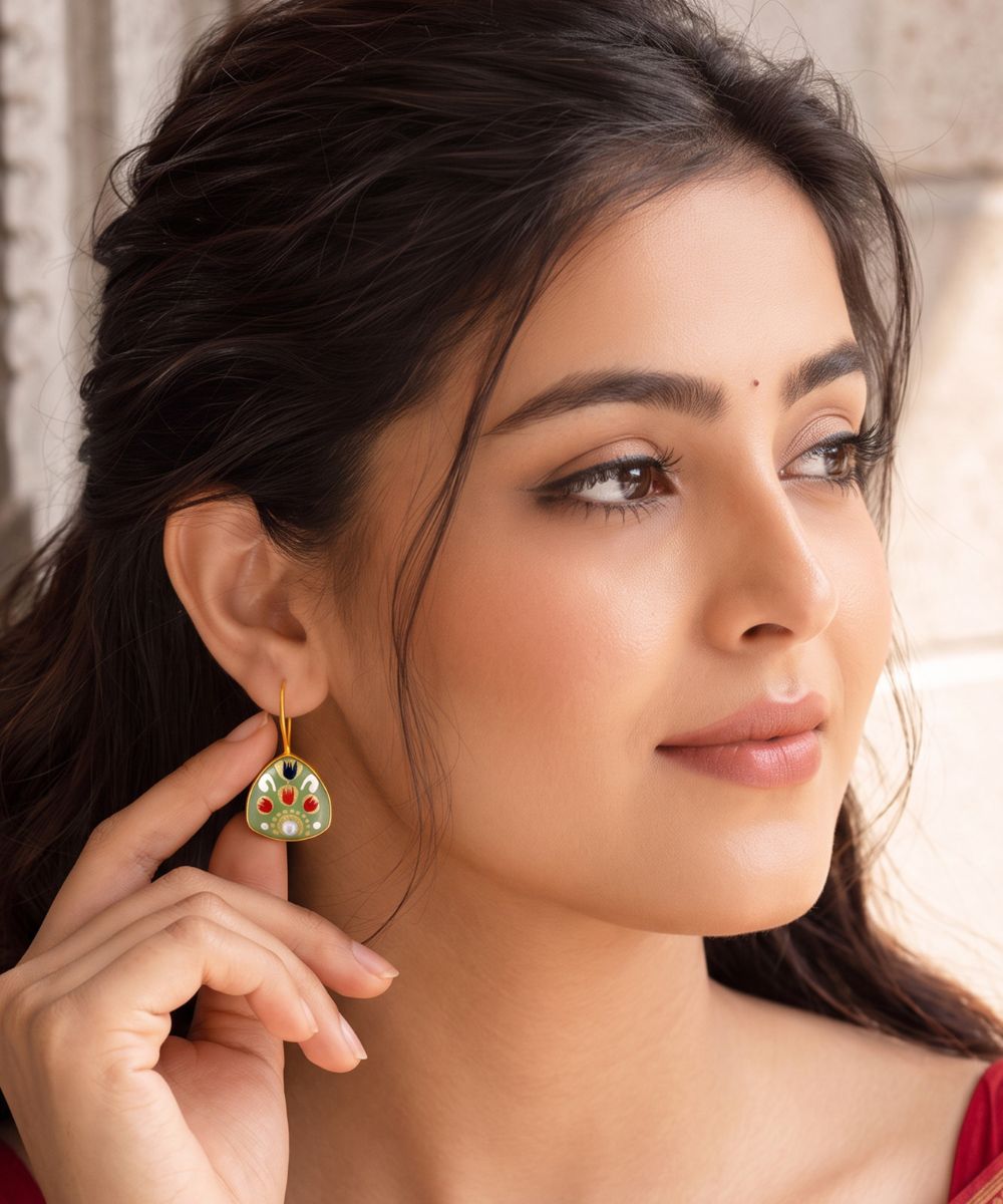 Gold Plated Hand-Painted Drop Earrings