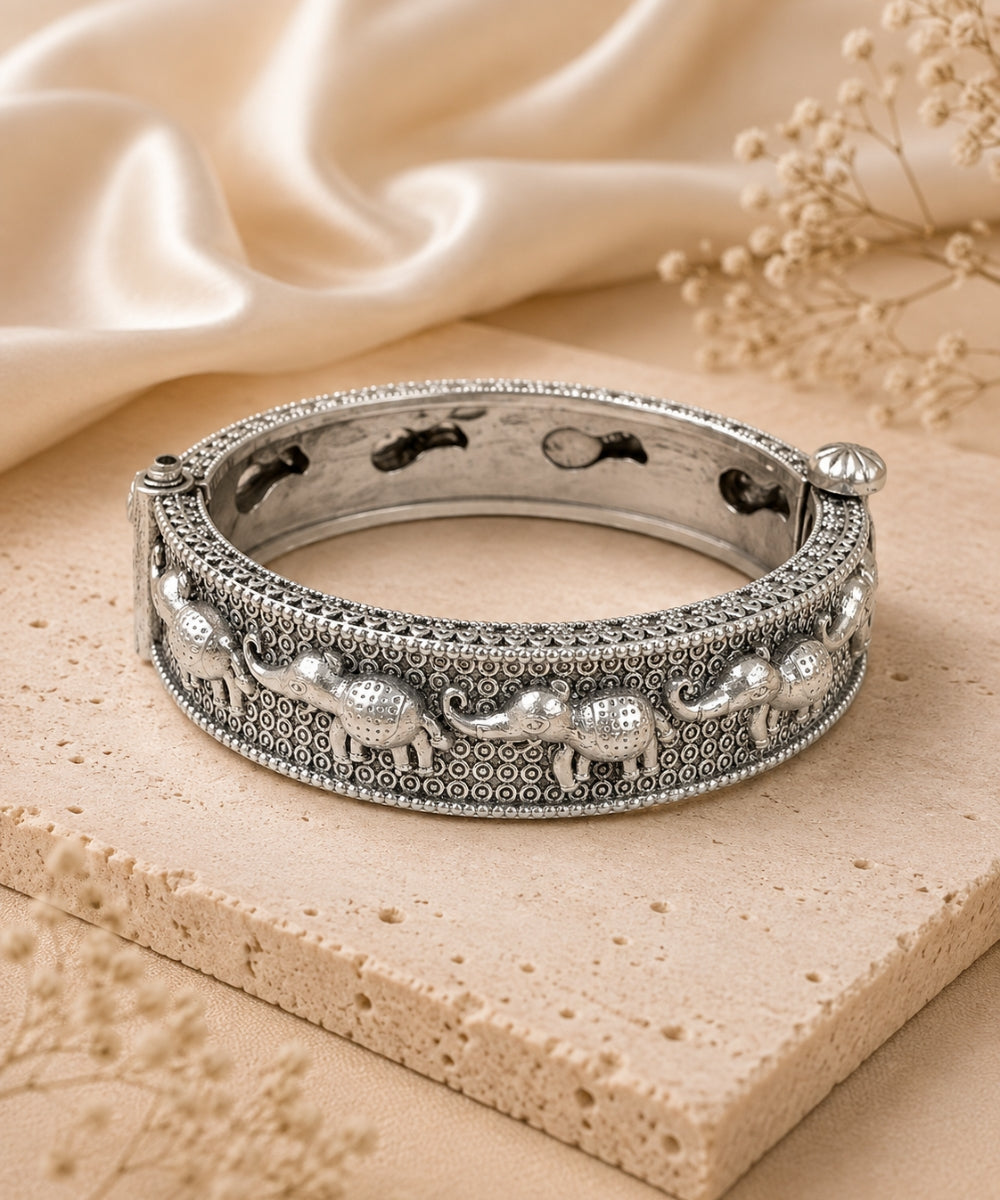 Oxidized Elephant Statement Bangle