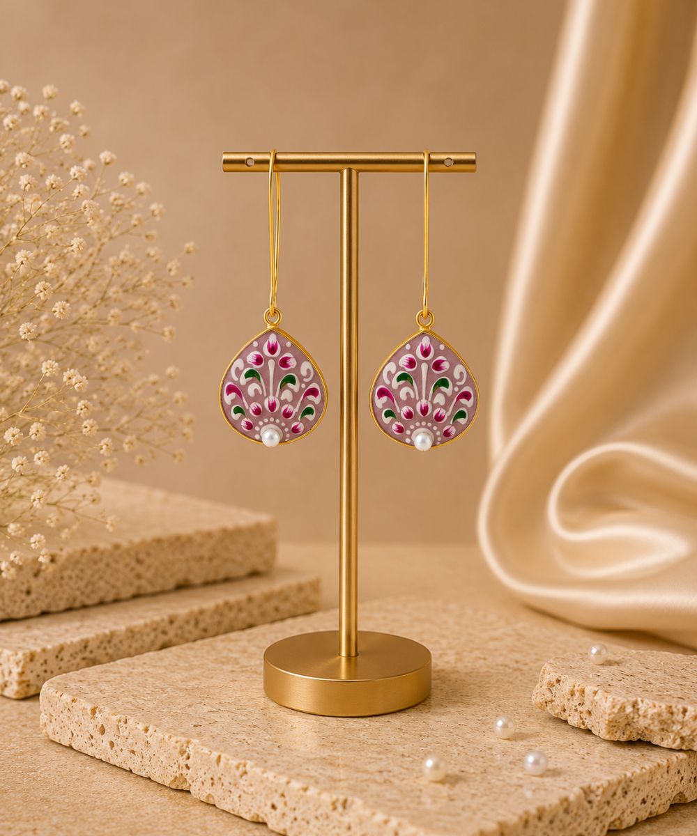Gold Plated Hand-Painted Drop Earrings