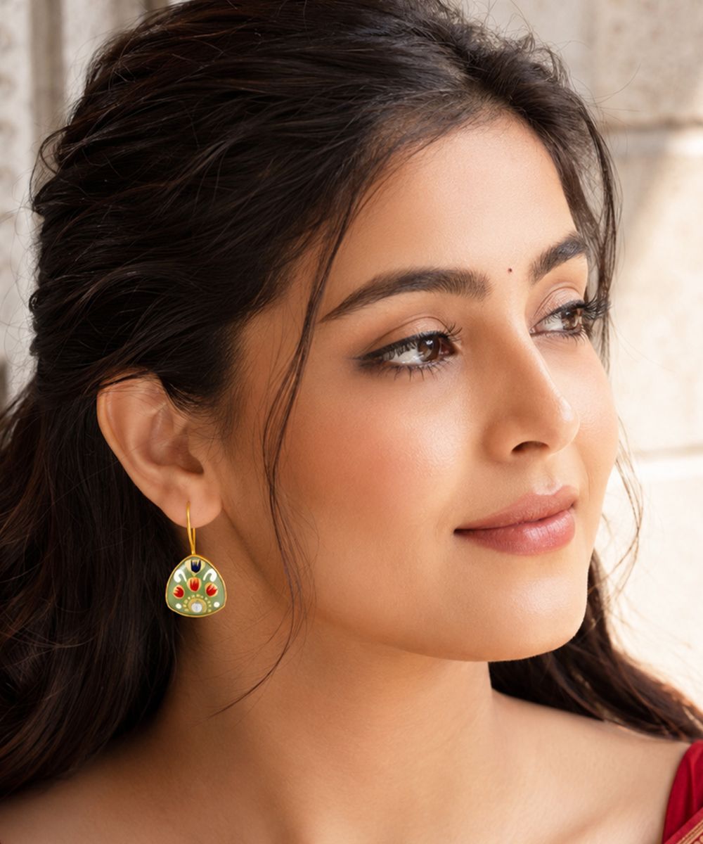 Gold Plated Hand-Painted Drop Earrings
