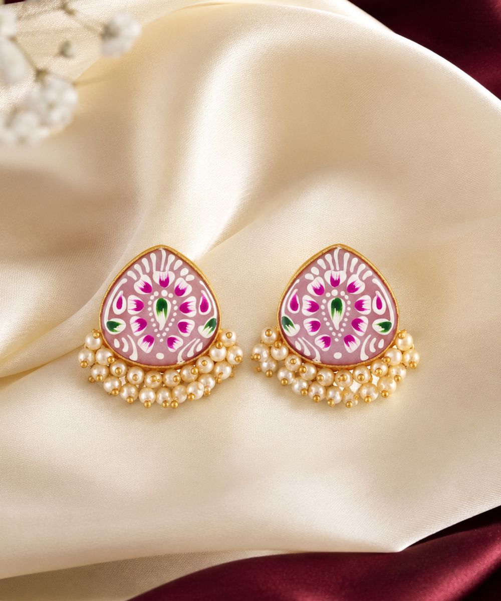 Gold Plated Hand-Painted Stud Earrings
