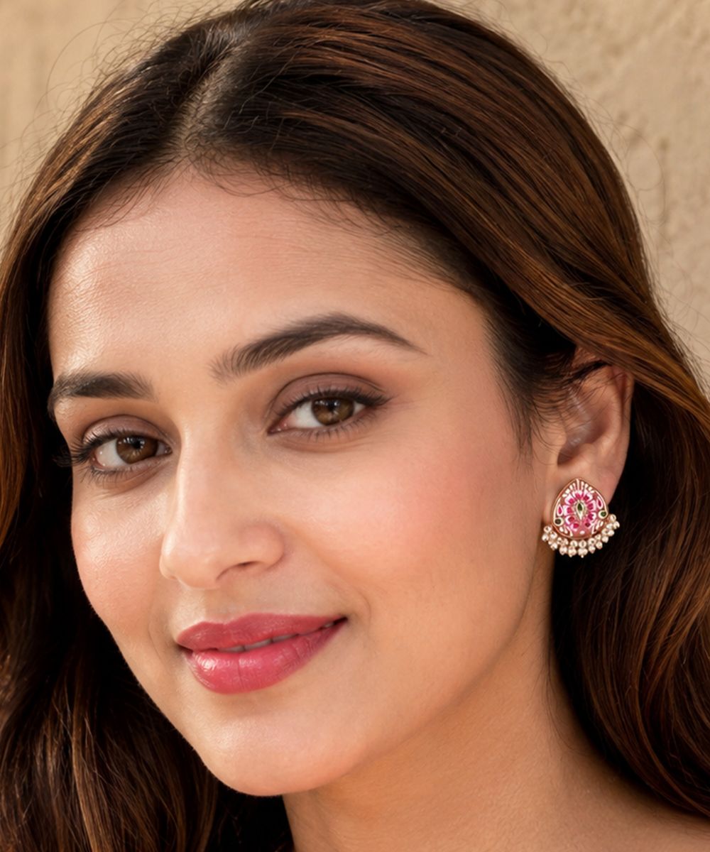 Gold Plated Hand-Painted Stud Earrings
