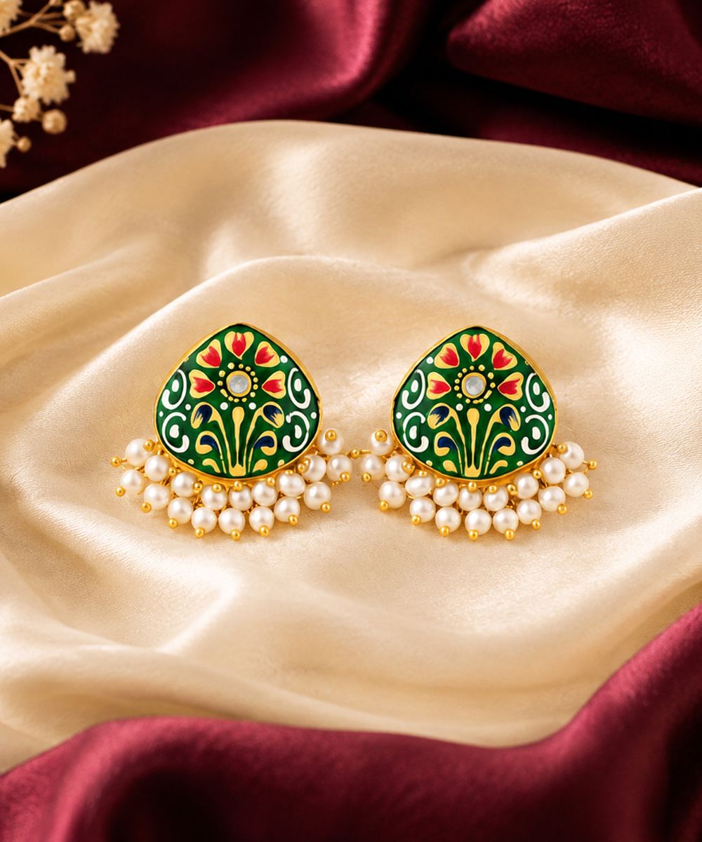 Gold Plated Hand-Painted Stud Earrings