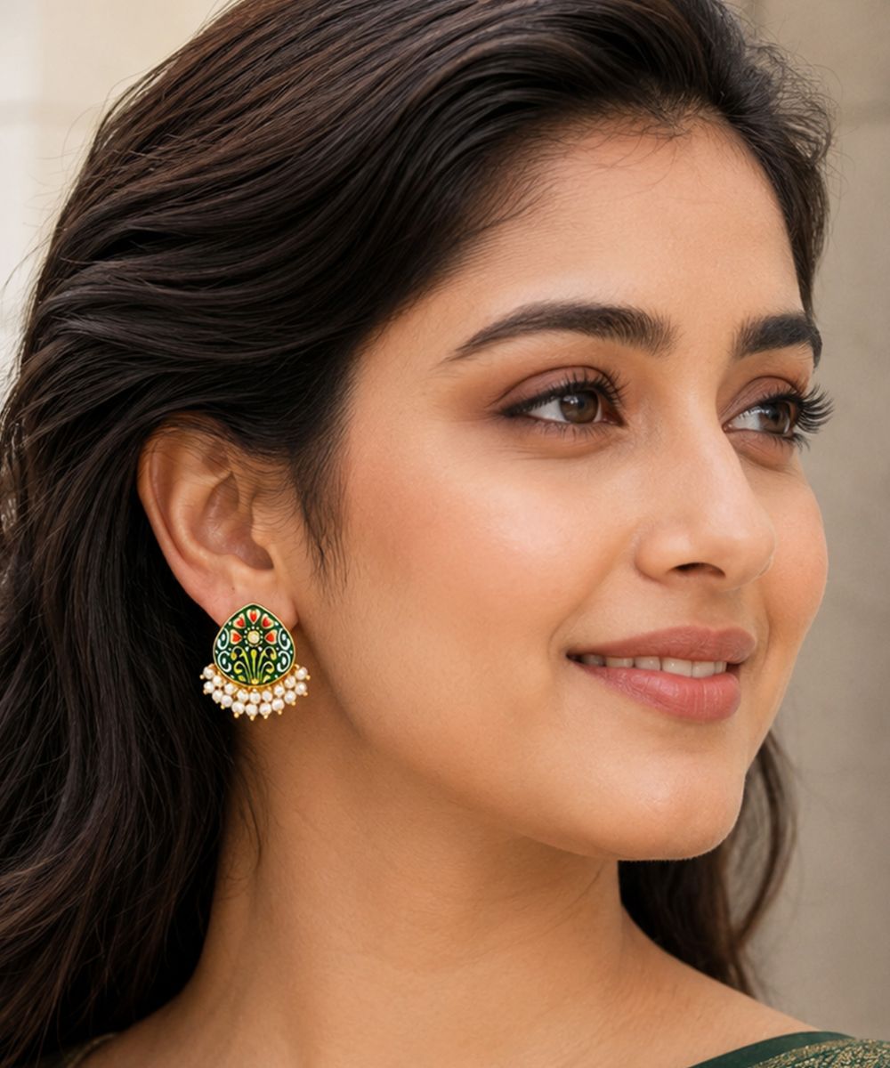 Gold Plated Hand-Painted Stud Earrings
