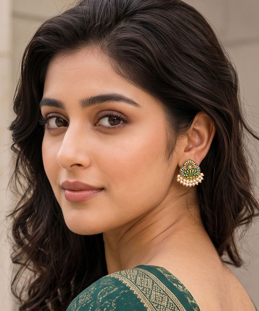 Gold Plated Hand-Painted Stud Earrings