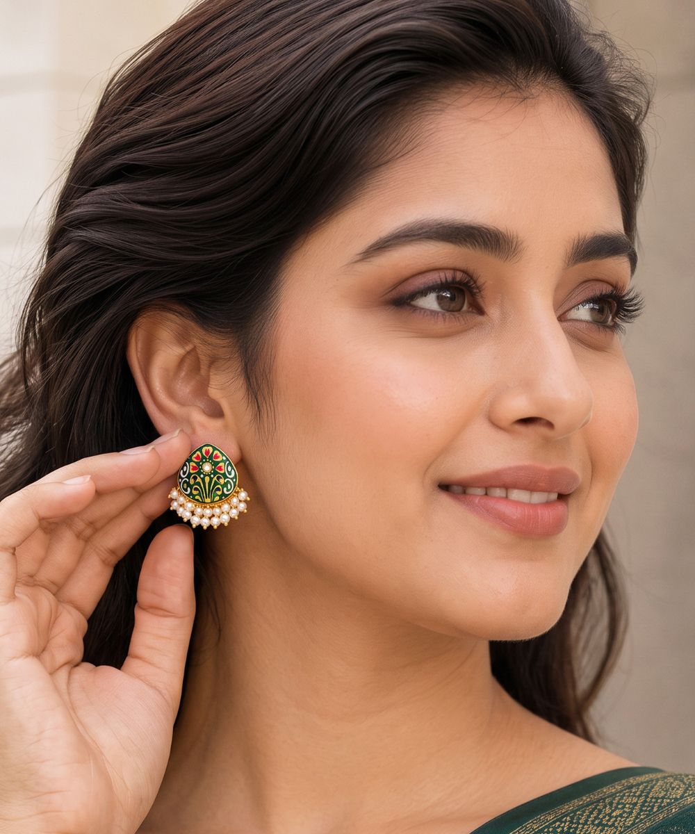Gold Plated Hand-Painted Stud Earrings