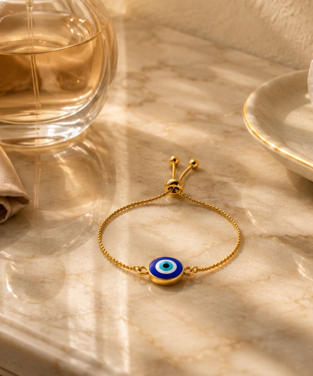 Gold-Plated Evil Eye Adjustable Bracelet