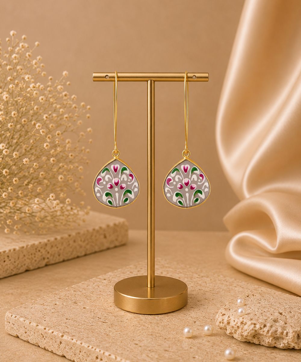 Gold Plated Hand-Painted Drop Earrings