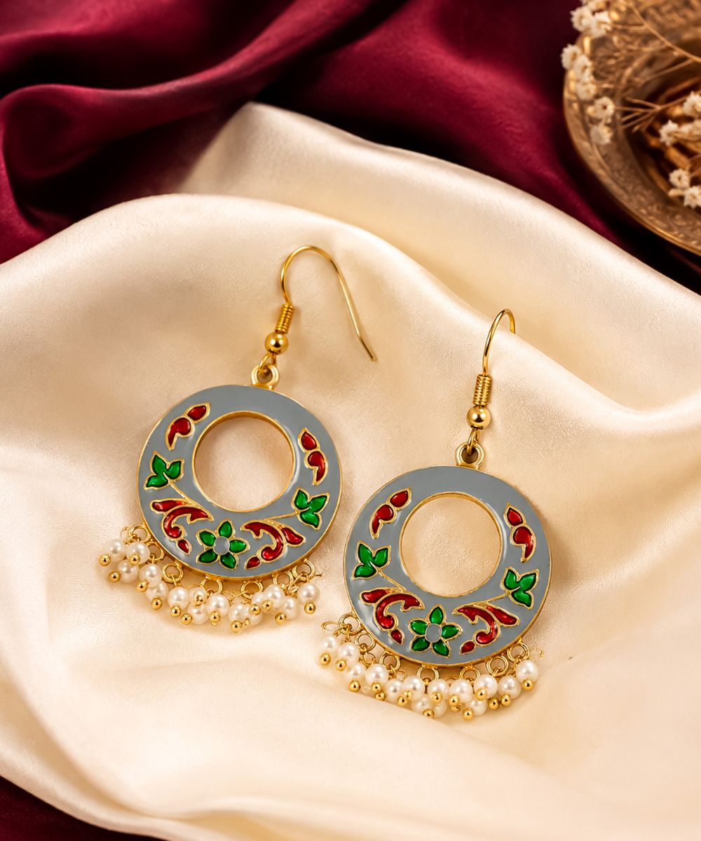 Gold-Plated Enamel Pearl Drop Earrings