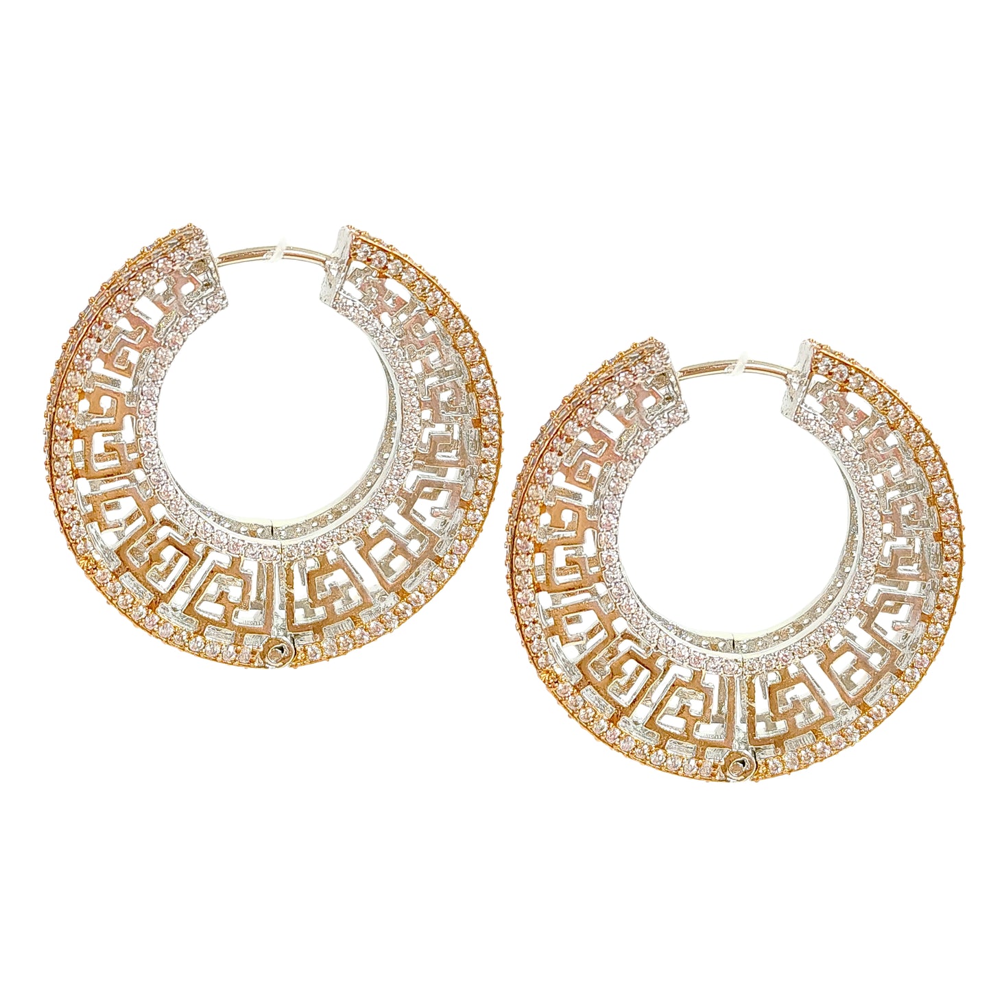 Bdiva Rhodium Plated Cubic Zirconia Statement Hoop Earrings