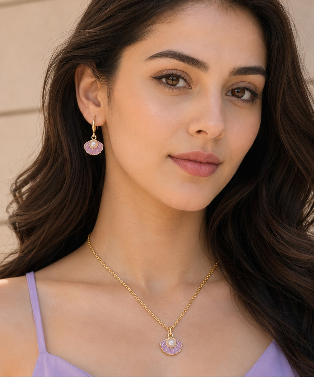 Gold Plated Purple Pearl Pendant Set