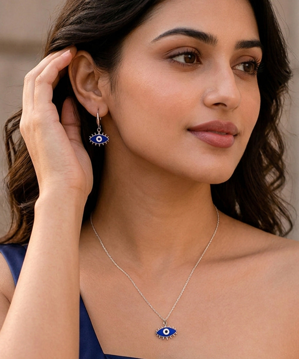 Rhodium-Plated Evil Eye Pendant Set