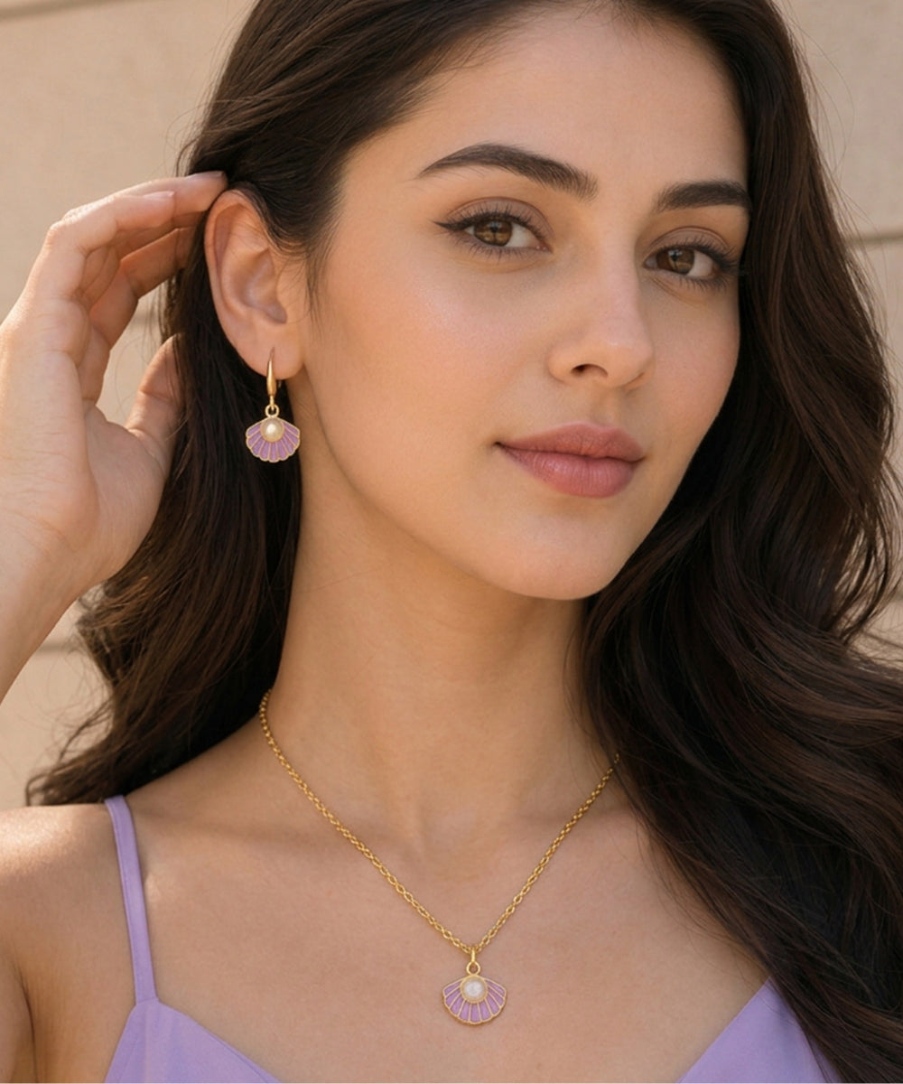 Gold Plated Purple Pearl Pendant Set
