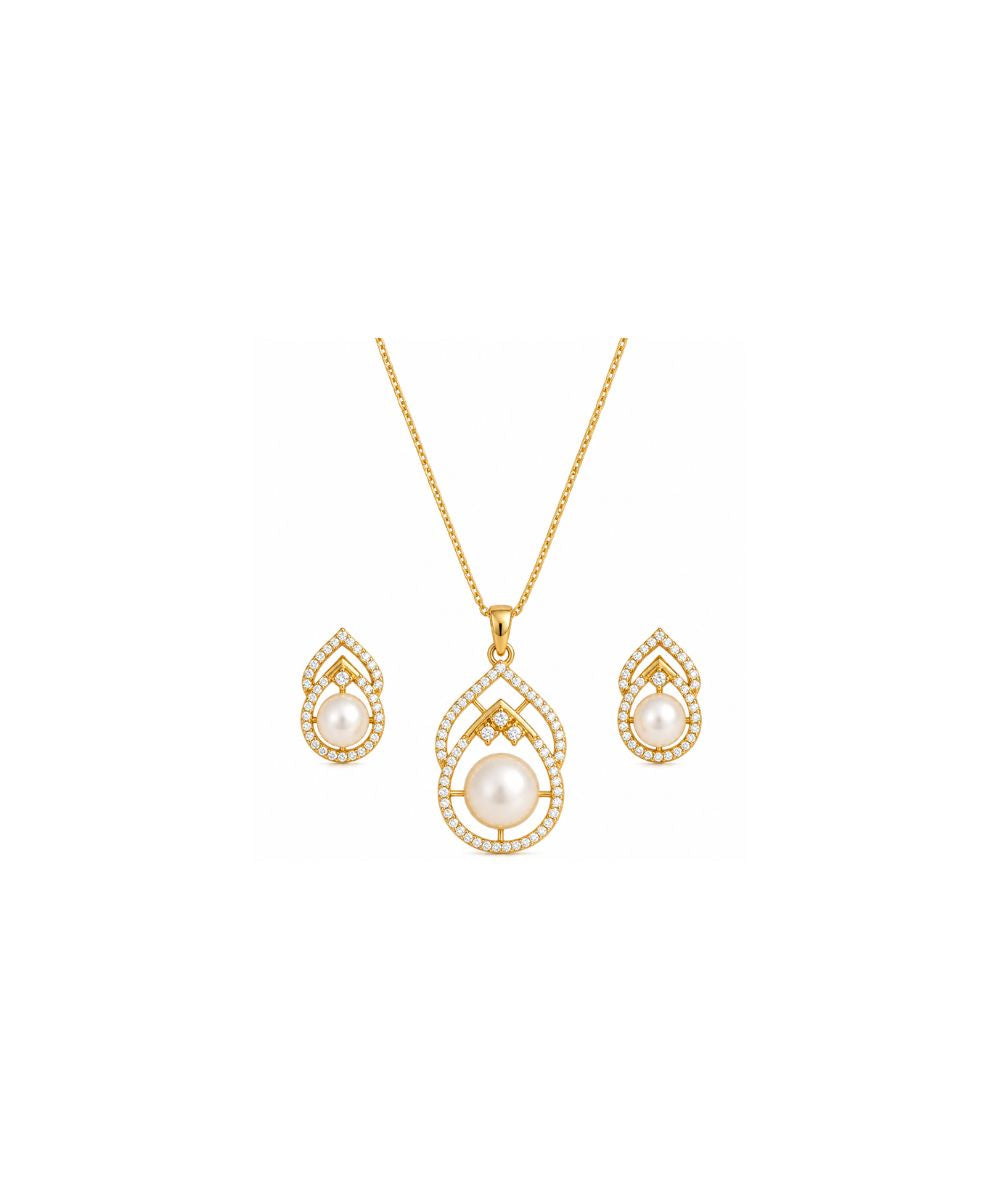 Gold Plated Cubic Zirconia Pearl Pendant Set