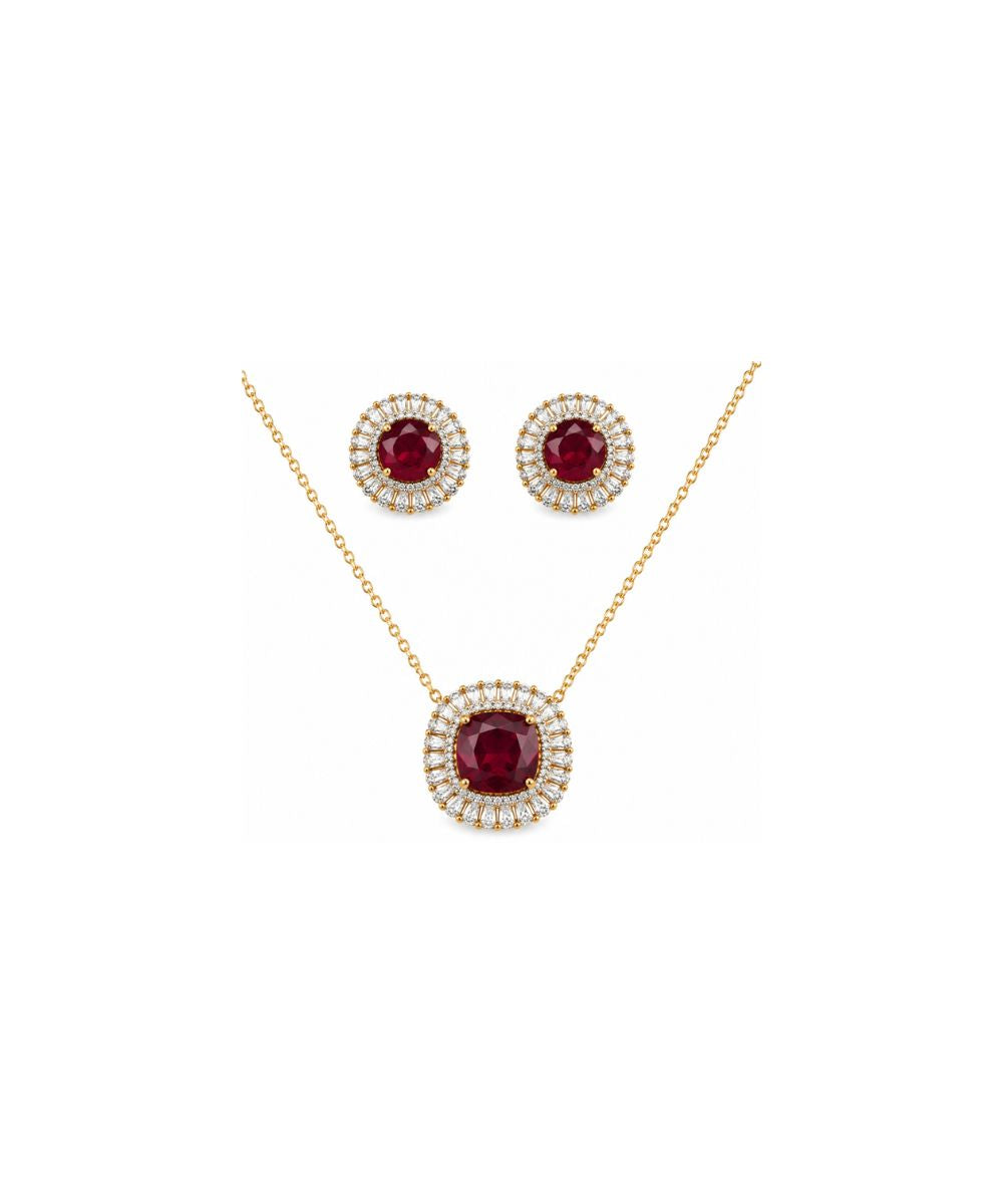 Gold Plated Cubic Zirconia Halo Style Pendant Set