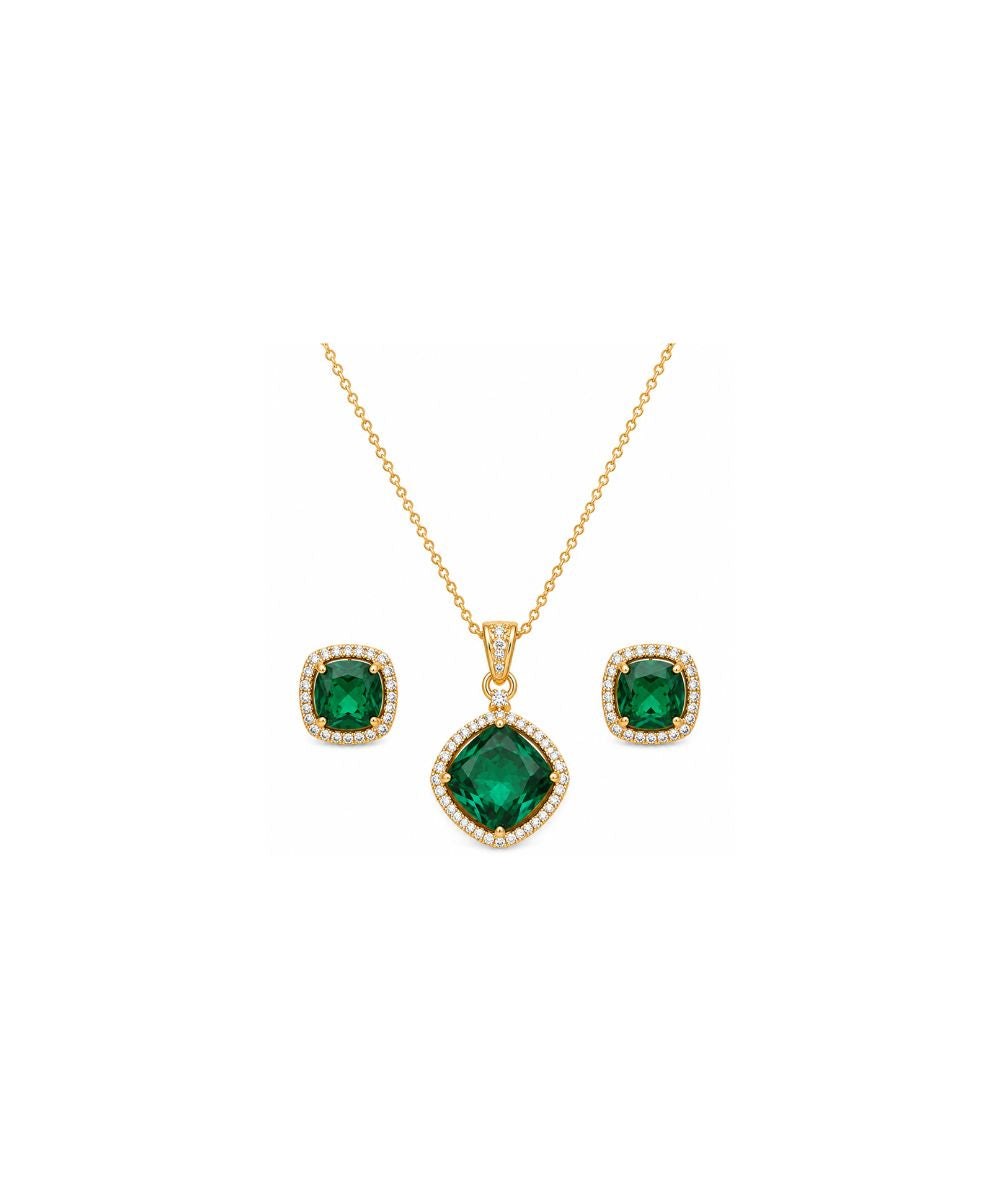 Gold Plated Cubic Zirconia Halo Style Pendant Set