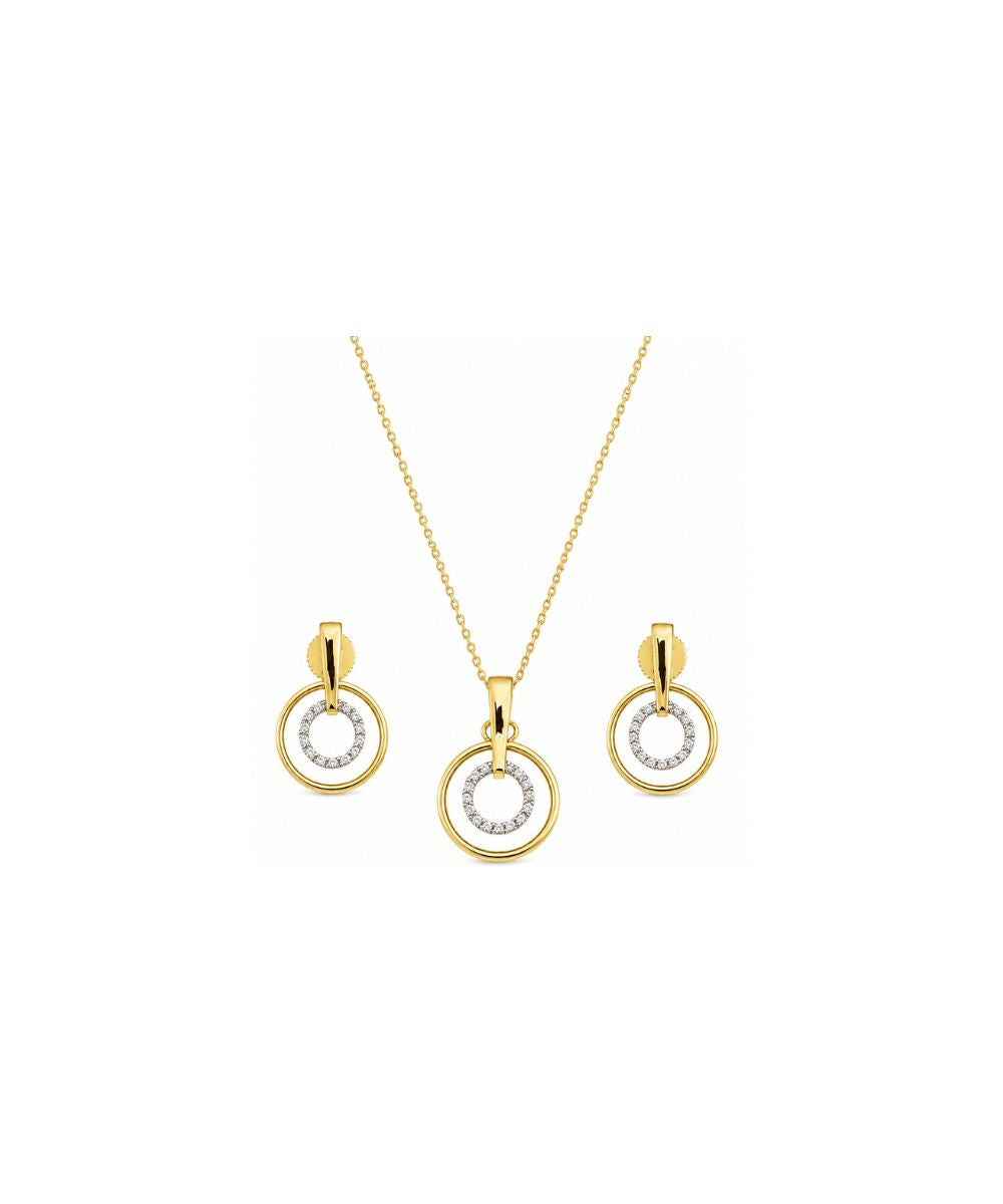Gold Plated Cubic Zirconia Double Circle Pendant Set