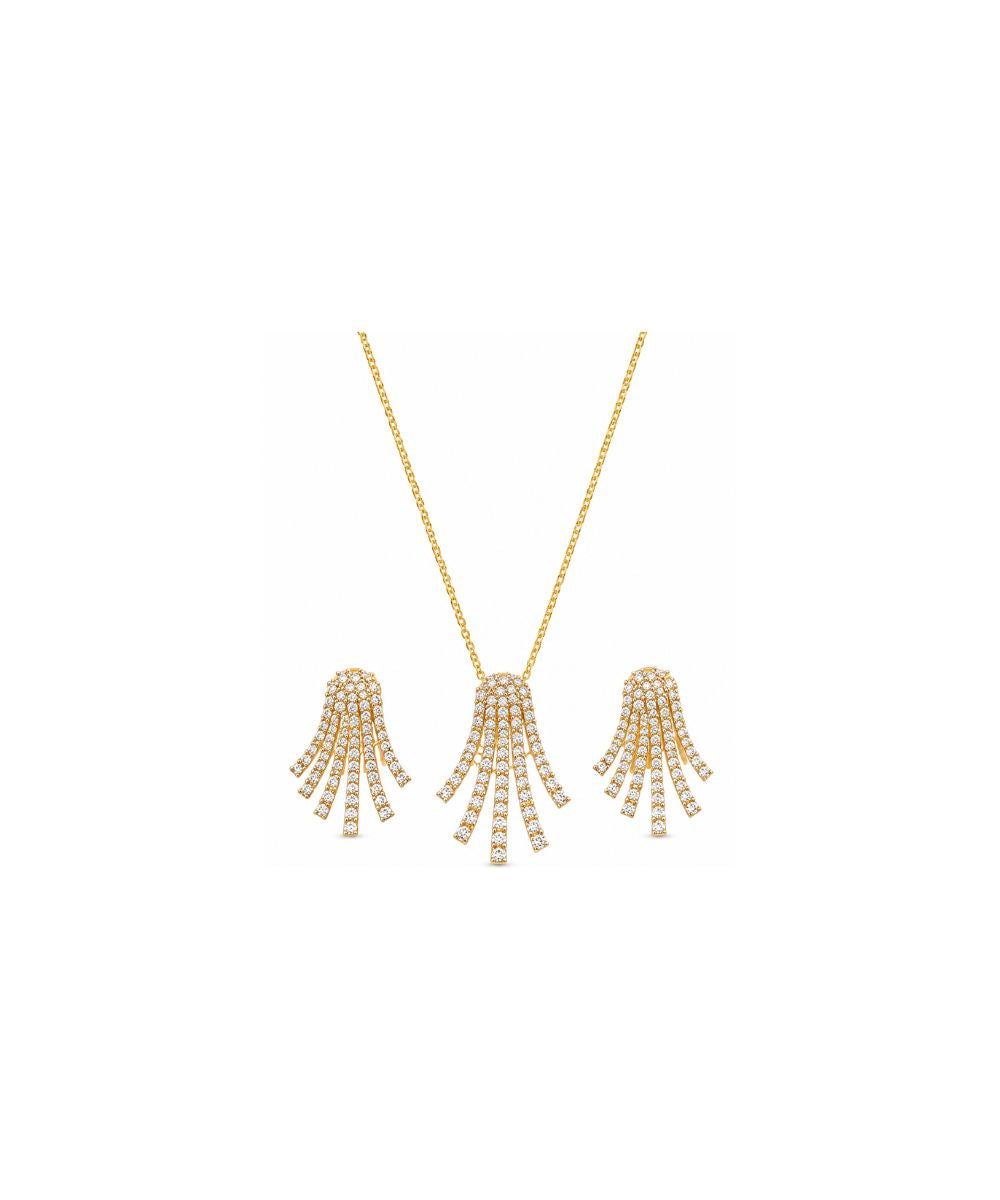 Gold Plated Cubic Zirconia Statement Pendant Set